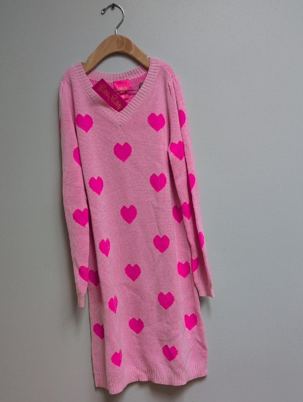 Lilly Pulitzer Pink Knit Pajama Nightgown with Hot Pink Hearts